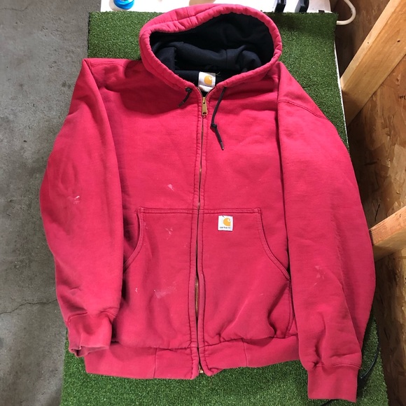Carhartt Other - Carhartt Red Lined Zip Hoodie Jacket M Distressed